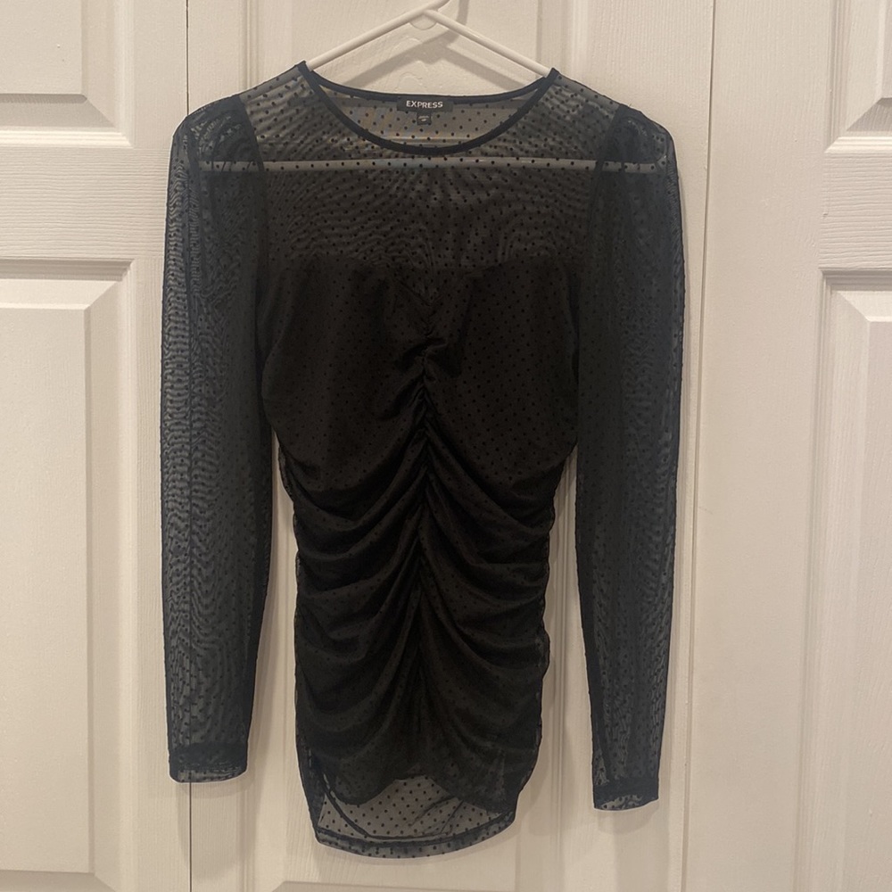 Express Black Mesh Ruched Top, XS
